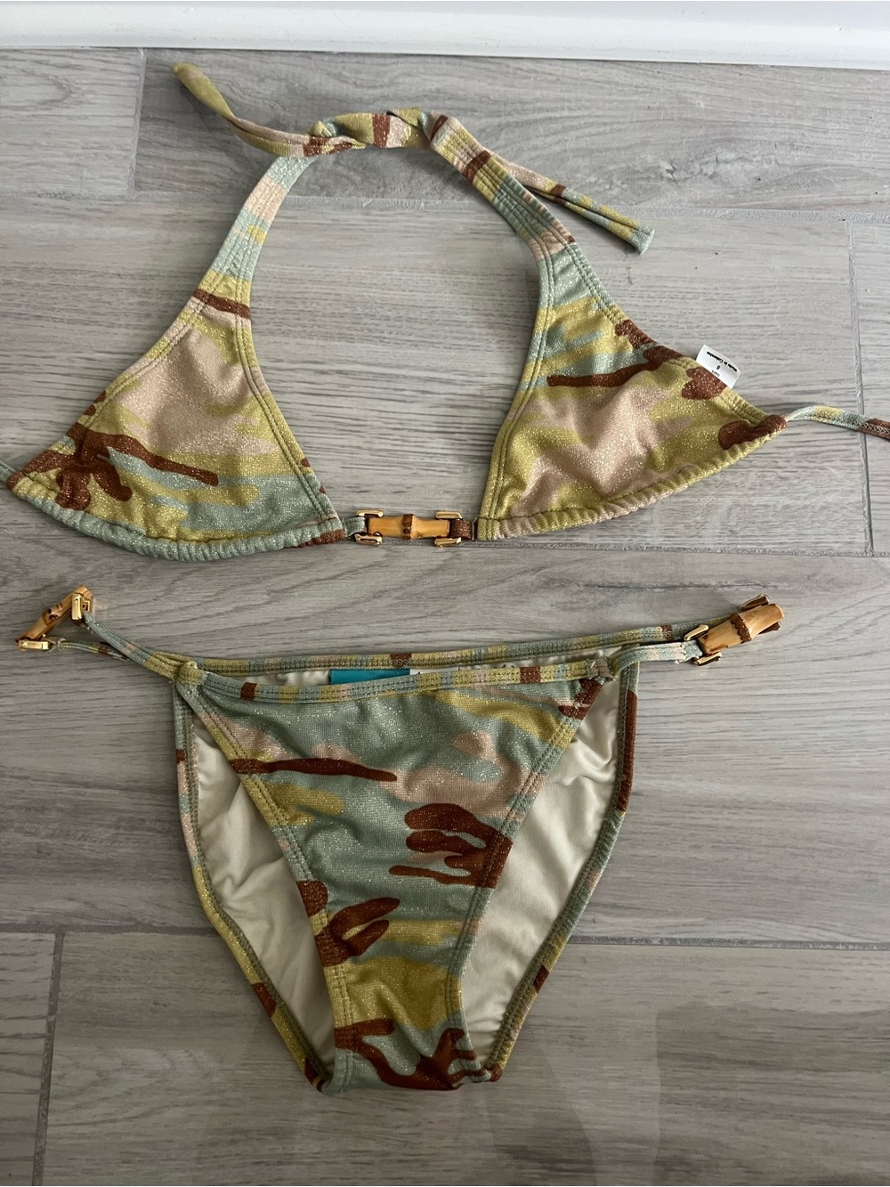 Vintage Letarte Maui 3 Piece Metallic Camo Bikini Swim Set